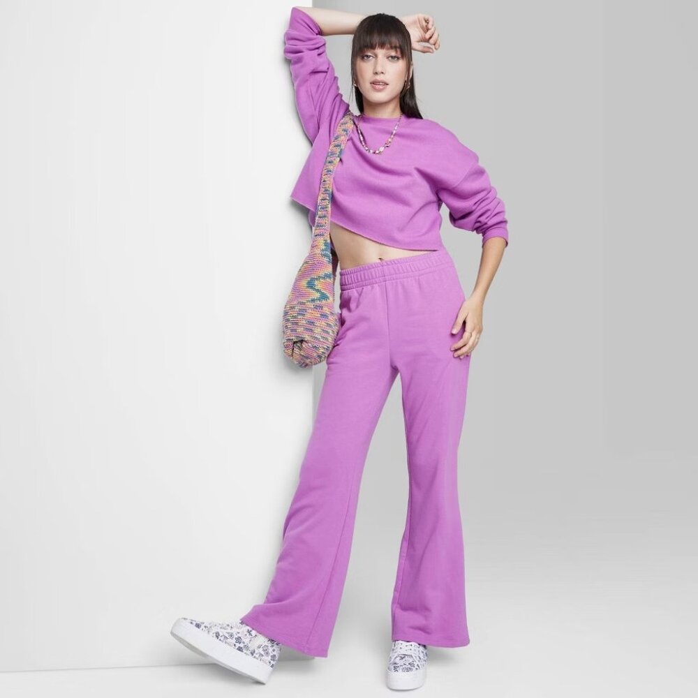 Wild Fable Sweatpants Pull On Wide Leg High Rise Purple Knit NWT - Picture 2 of 10